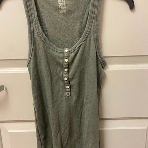 Aerie Real Soft Ribbed Henley Tank Olive Green
